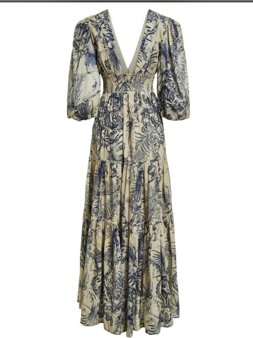 Bohemian V-Neck Maxi Dress in Cream and Navy